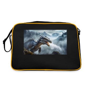 Ein realistischer böser dunkler Drache beim Erklimmen eines Nebels - Retro Tasche - Schwarz/Gold - Hinten