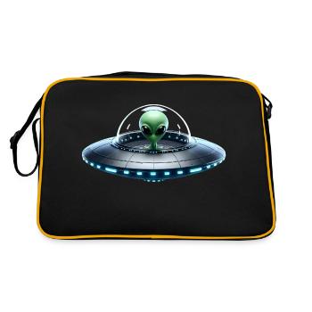 Green Alien in Spaceship - Retro Bag - black/gold - Back