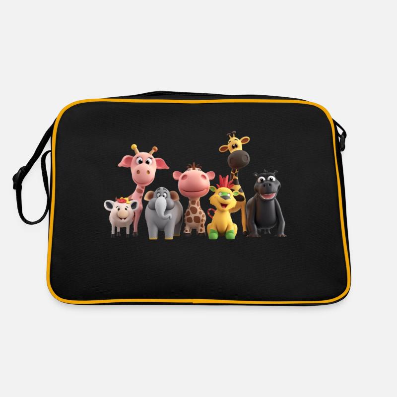 Lustige Tiergruppe - Retro Tasche - Schwarz/Gold