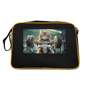 Wortspiel mehrdeutiger deutscher Ausdruck - Muskelkater - Retro Tasche - Schwarz/Gold - Hinten