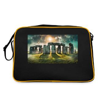 wunderschöne mythische Orte – Stonehenge - Retro Tasche - Schwarz/Gold - Hinten