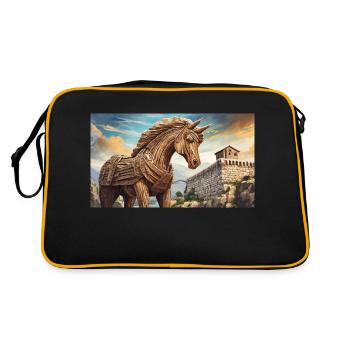 schöne mythische Orte – Trojanisches Pferd - Retro Tasche - Schwarz/Gold - Hinten