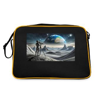 grey alien on the moon surface – observing earth - Retro Bag - black/gold - Back