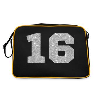 Number 16 Silver Glitter - 16th Anniversary - Retro Bag - black/gold - Back