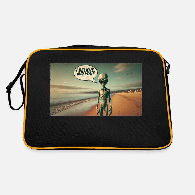 Alien am Strand - Retro Tasche - Schwarz/Gold
