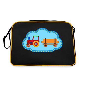 Roter Traktor / Traktor mit Hänger - Retro Tasche - Schwarz/Gold - Hinten