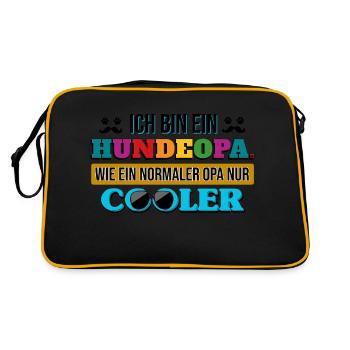 hund opa hunderasse großvater haustier enkelin - Retro Tasche - Schwarz/Gold - Hinten