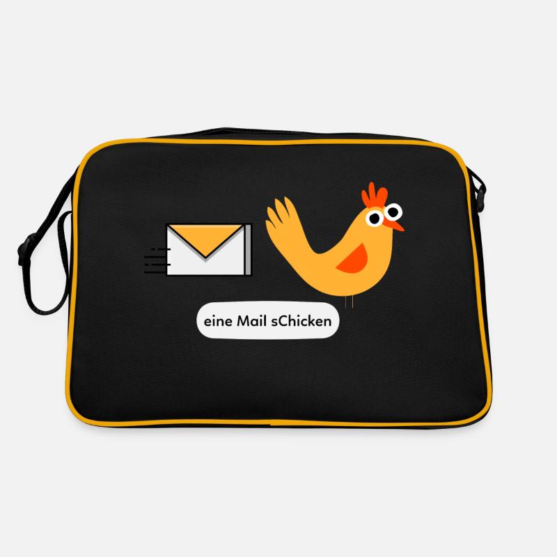 Mail Chicken Email Huhn Hahn Küken Henne Post - Retro Tasche - Schwarz/Gold