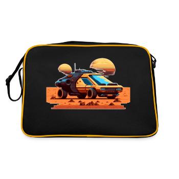 Ein futuristisches Auto auf einem fremden Planeten - Retro Tasche - Schwarz/Gold - Hinten