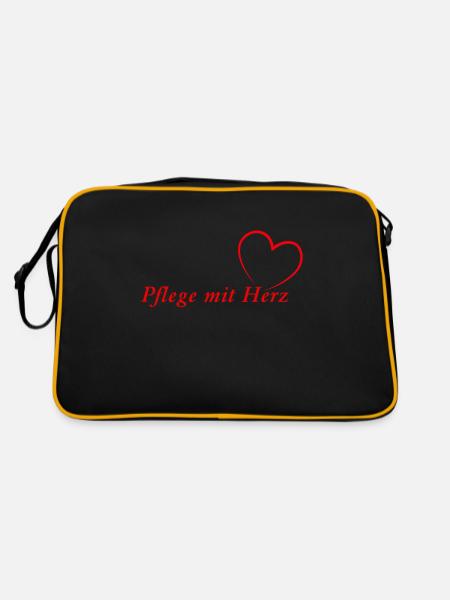 Pflege mit HERZ - Retro Tasche - Schwarz/Gold - Hinten