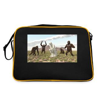 Gorillas with Thinker Sculpture - Retro Bag - black/gold - Back