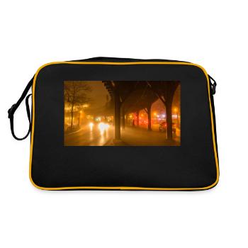 Elevated railway at foggy evening - Retro Bag - black/gold - Back