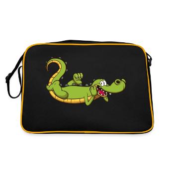 Karikatur Krokodil - Retro Tasche - Schwarz/Gold - Hinten