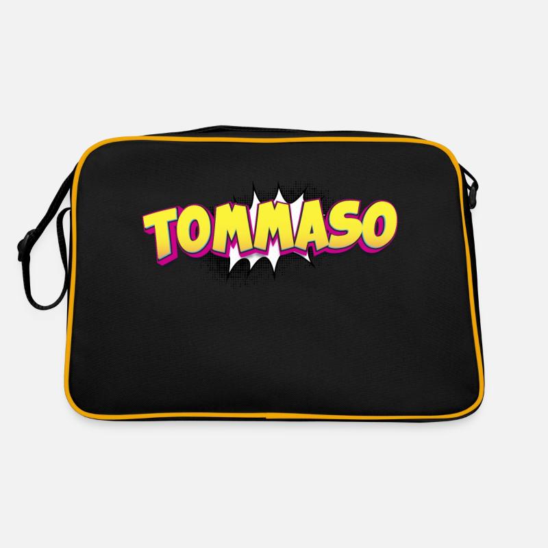Tommaso benutzerdefinierter Name Comic-Buch-Stil Pop-Art, Retro Tasche