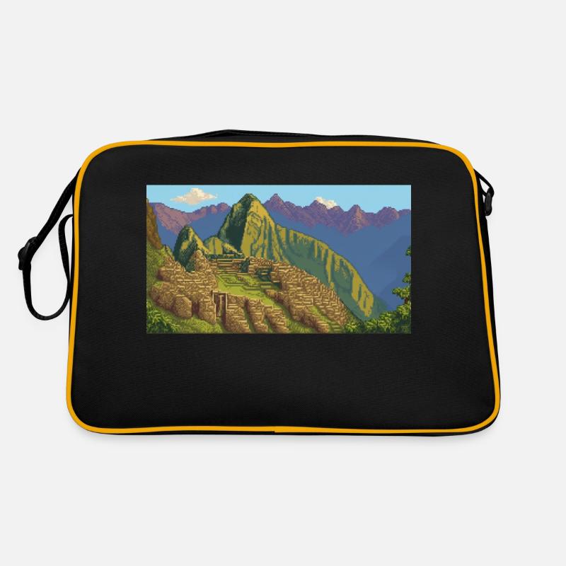 Machu Picchu, Peru - Pixel Art - Retro Tasche - Schwarz/Gold