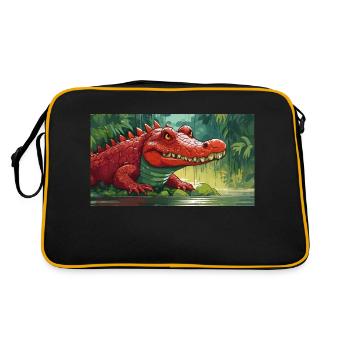 Lustiger Hooey, ein Krokodil ist rot - Retro Tasche - Schwarz/Gold - Hinten