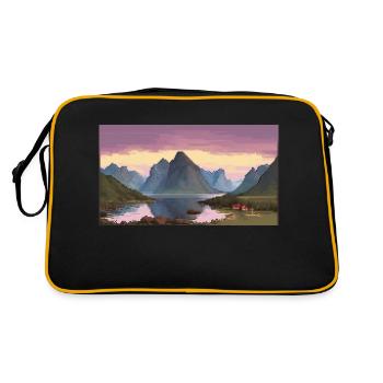 Lofoten, Norwegen - Pixel Art - Retro Tasche - Schwarz/Gold - Hinten