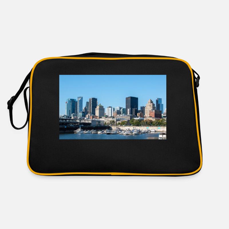 Panoramic view of Montreal Skyline from harbour Retro Bag