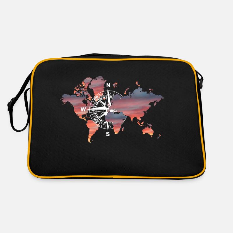 Welt Kompass - Retro Tasche - Schwarz/Gold