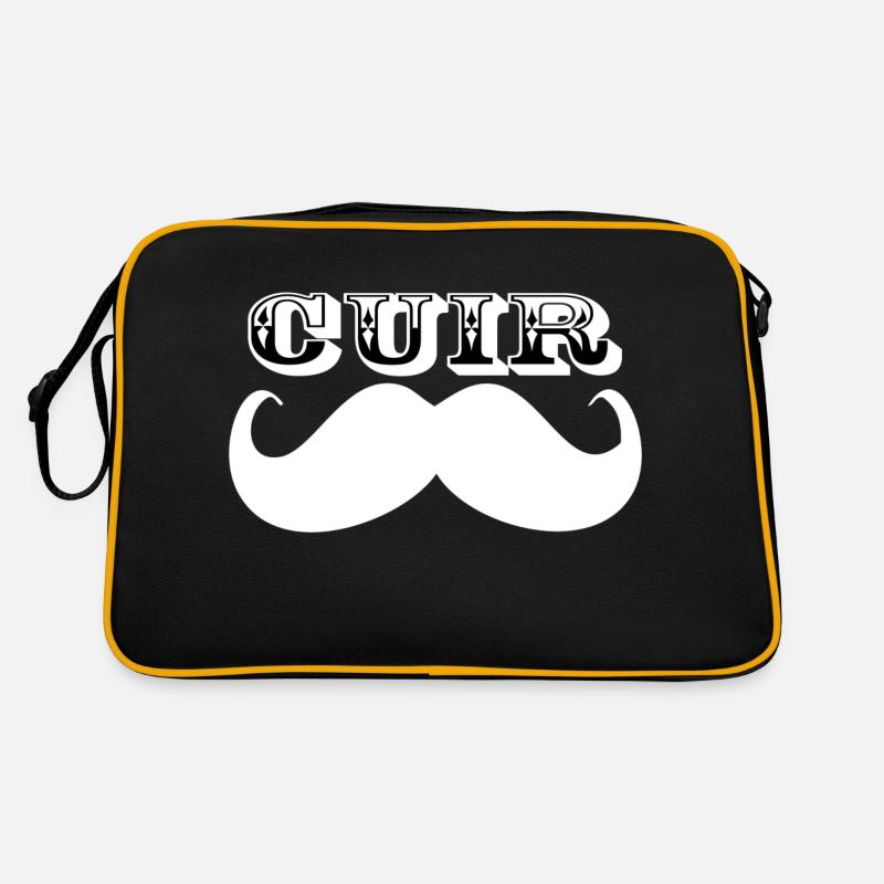 Cuir Moustache - Logo Blanc - Sac Retro - noir/or