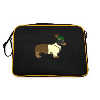 Der bayerische Dackel weißes Hemd - Retro Tasche - Schwarz/Gold - Hinten