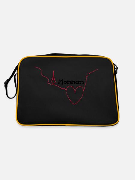 Herz für Monnem - Tribal Art Design - Retro Tasche - Schwarz/Gold - Hinten
