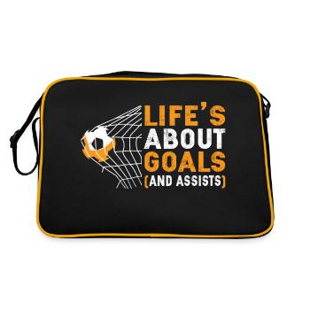 Life s About Goals Assists Fußballsportliebhaber - Retro Tasche - Schwarz/Gold - Hinten