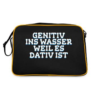 Genitiv ins Wasser weil es Dativ ist Geschenk - Retro Tasche - Schwarz/Gold - Hinten