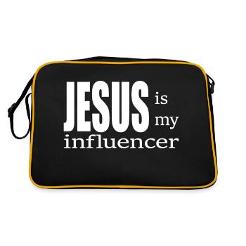 Jesus is my Influencer Christliches Jungen Mädchen - Retro Tasche - Schwarz/Gold - Hinten