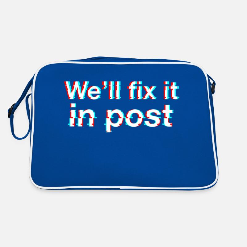 We'll fix it in post. Glitch. White text. Retro Bag