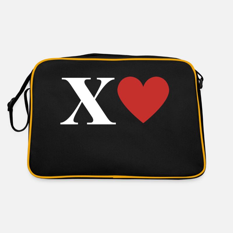 Buchstabe x Rotes Herz - Retro Tasche - Schwarz/Gold