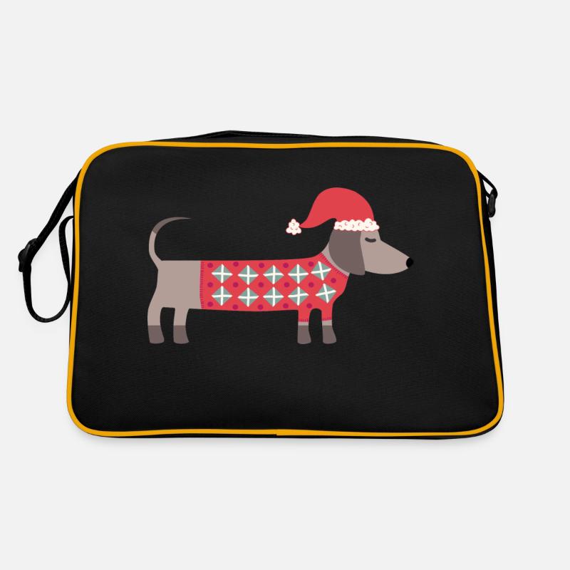 Chien teckel de Noël avec un chapeau de Père Noël et un pull - Sac Retro - noir/or