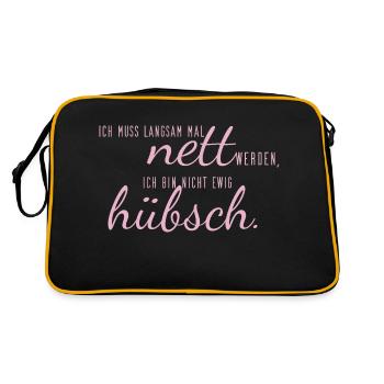 sprüche nett hübsch - Retro Tasche - Schwarz/Gold - Hinten