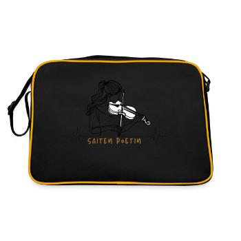 Saiten Poetin Frau mit Geige und Herzschlag - Retro Tasche - Schwarz/Gold - Hinten