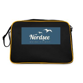 Nordsee Vögel Silhouette Design Schriftzug - Retro Tasche - Schwarz/Gold - Hinten