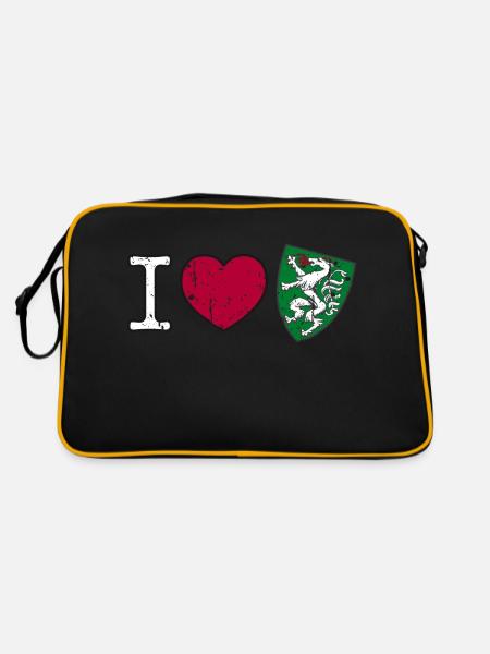 I love Steiermark Wappen Steirisch Geschenk - Retro Tasche - Schwarz/Gold - Hinten