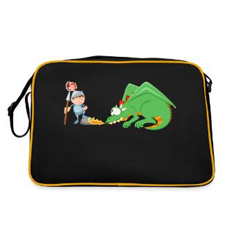 Ritter und Drache - Retro Tasche - Schwarz/Gold - Hinten