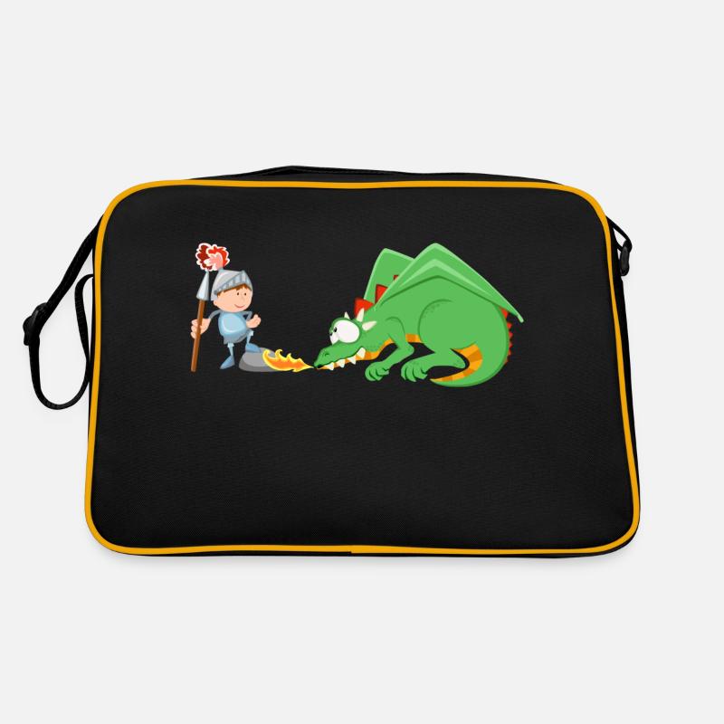 Ritter und Drache - Retro Tasche - Schwarz/Gold
