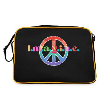 Ein Produkt mit der Aufschrift "Imagine" und einem Friedenszeichen! - Retro Tasche - Schwarz/Gold - Hinten