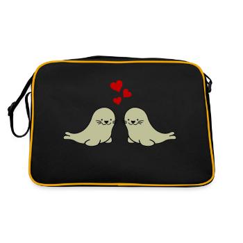seehunde verliebt - Retro Tasche - Schwarz/Gold - Hinten