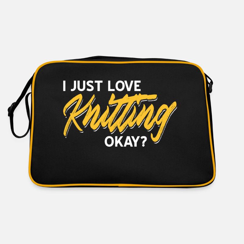 I Just Love Knitting Okay? Awesome Funny Present - Retro Tasche - Schwarz/Gold