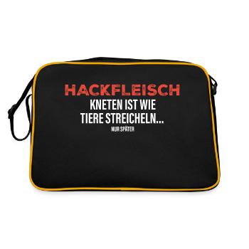 Hackfleisch kneten ist wie Tiere streicheln... - Retro Tasche - Schwarz/Gold - Hinten