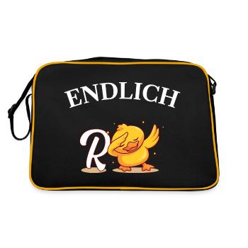 Endlich Rente Humor Ente Geschenk - Retro Tasche - Schwarz/Gold - Hinten