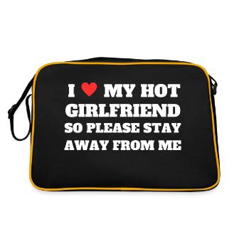 I Love My Girlfriend – Stay Away Shirt funny Gift - Retro Bag - black/gold - Back