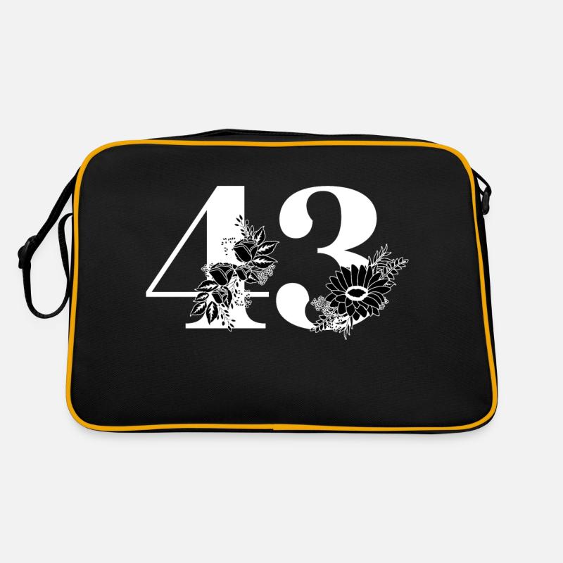 Nummer 43 Schwarze Blumen - 43. Blumengeburtstag - Retro Tasche - Schwarz/Gold