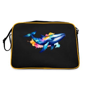 Wal, Walfisch,Graffiti, bunt, Malerei - Retro Tasche - Schwarz/Gold - Hinten