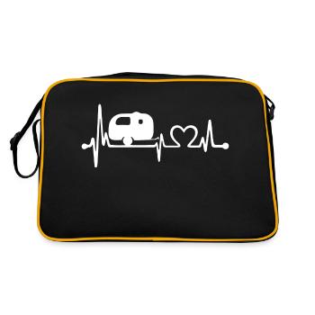 Herzschlag Camping Wohnwagen EKG Frequenz Camper - Retro Tasche - Schwarz/Gold - Hinten