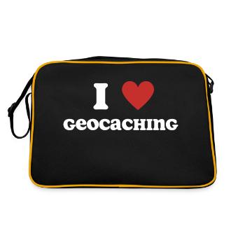 Ich liebe Geocaching - Retro Tasche - Schwarz/Gold - Hinten