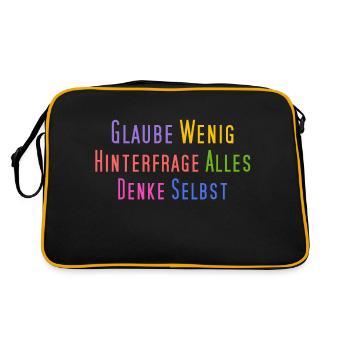 Glaube wenig, hinterfrage alles, denke selbst - Retro Tasche - Schwarz/Gold - Hinten