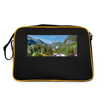 Geiranger panorama Storseterfossen Norwegen - Retro Tasche - Schwarz/Gold - Hinten